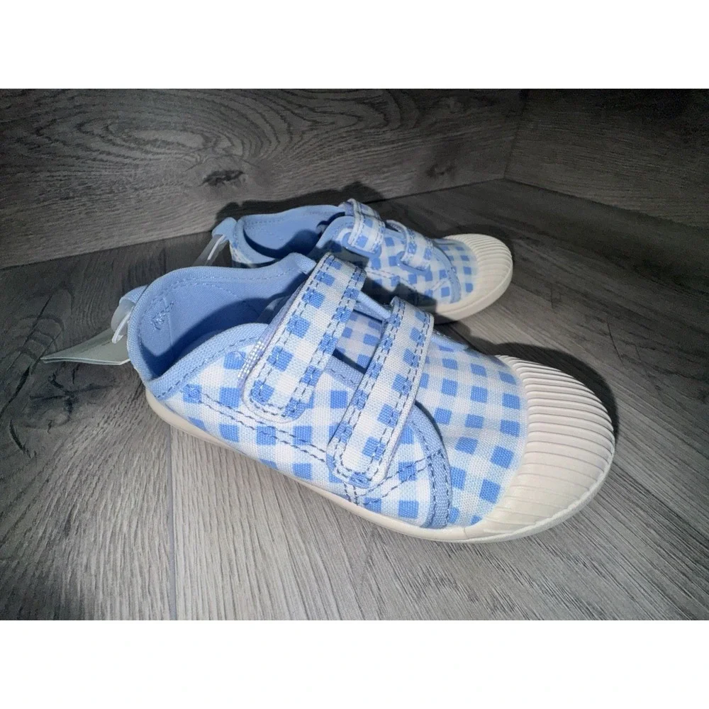 Cat & Jack Shoes Kids Size 9 Blue Gingham Parker Sneaker Hook & Loop Casual